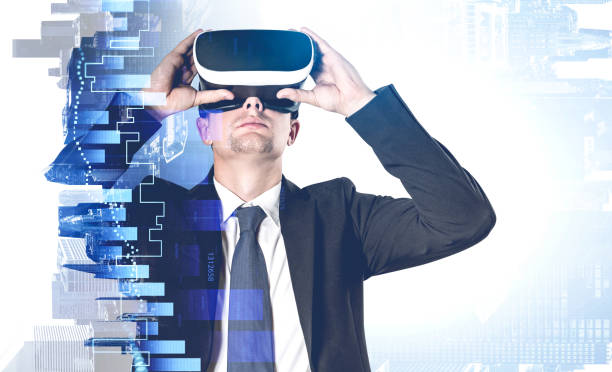 istock Man in virtual reality glasses in global network 1316222025