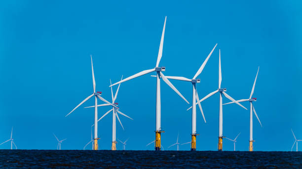 grande parco turbine eoliche offshore nel mare del nord - offshore wind foto e immagini stock