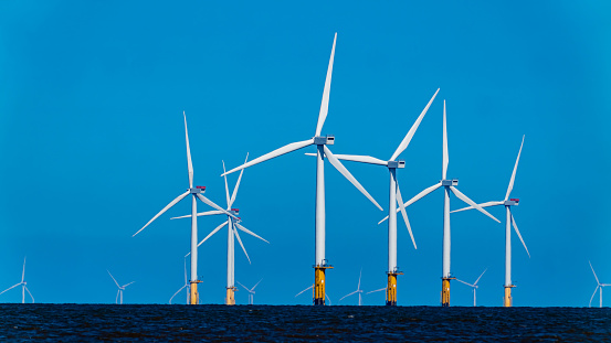 Large Offshore wind turbines farm in the North Sea