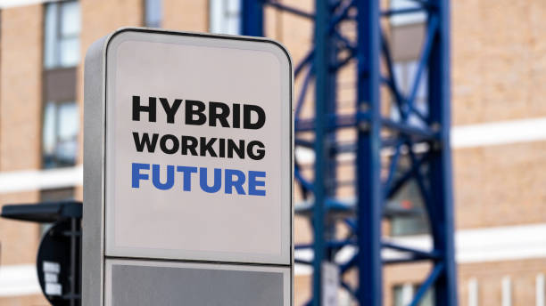 istock Hybrid working future sign in a city setting under construction 1316222623