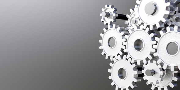 header with gears and cogs at work. industrial machinery. 3d render