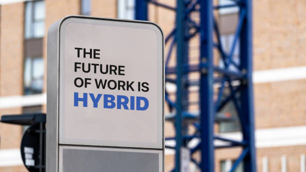 istock The Future of Work is Hybrid sign in a city setting under construction 1316222782