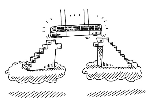 Cloudbridge Drawing Building A Bridge Between Two Clouds Drawing Stock Illustration ...