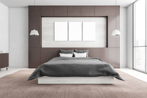 istock Mockup frames in brown bedroom with windows 1316229221