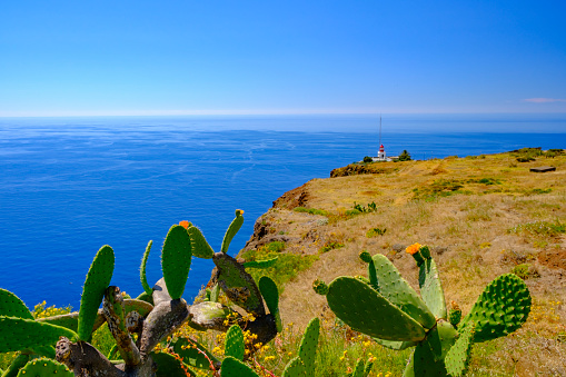 Ponta do Pargo Lighthouse at the West side of Madeira island during a beautiful summer day.
