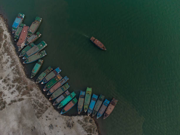 istock Birds eye view of boat in river 1316235792