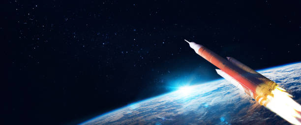 istock Launch the space shuttle into open space above planet Earth. Elements of this image furnished by NASA 1316239199