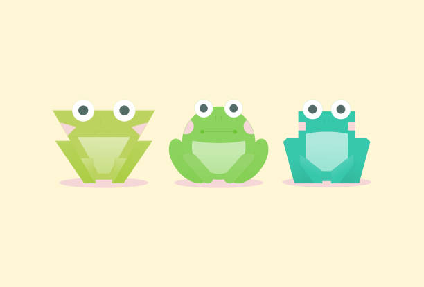 Three Frog Characters A unique frog with three brothers and different shapes frog illustrations stock illustrations