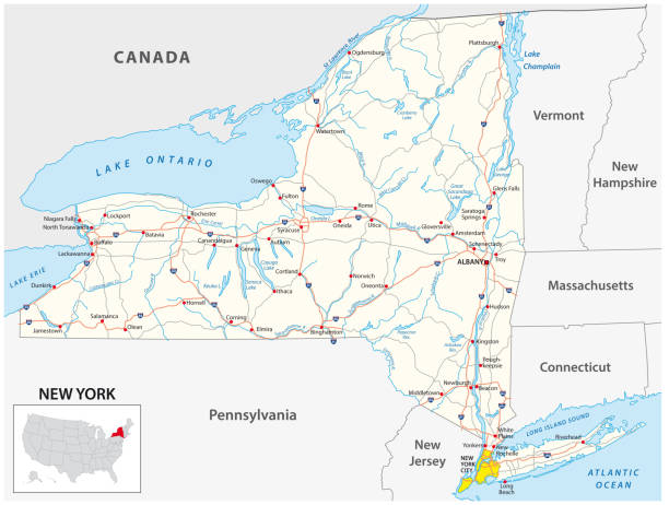 abd'nin new york amerikan eyaleti yol haritası - new york stock illustrations