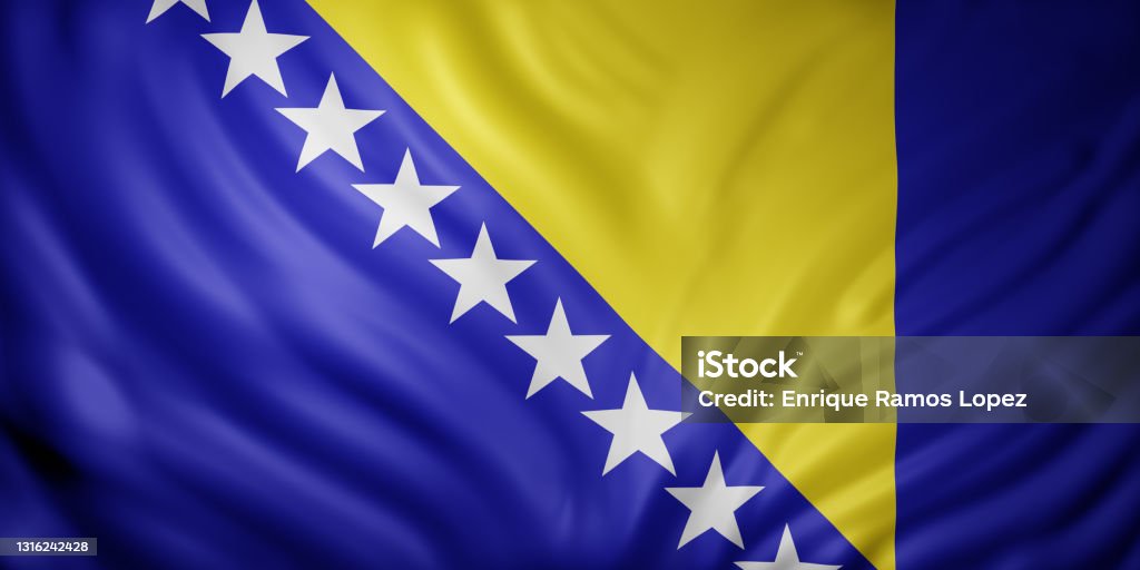 Bosnia and Herzegovina 3d flag 3d rendering of a detail of a silked Bosnia and Herzegovina flag Bosnia and Herzegovina Stock Photo