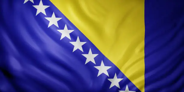 3d rendering of a detail of a silked Bosnia and Herzegovina flag