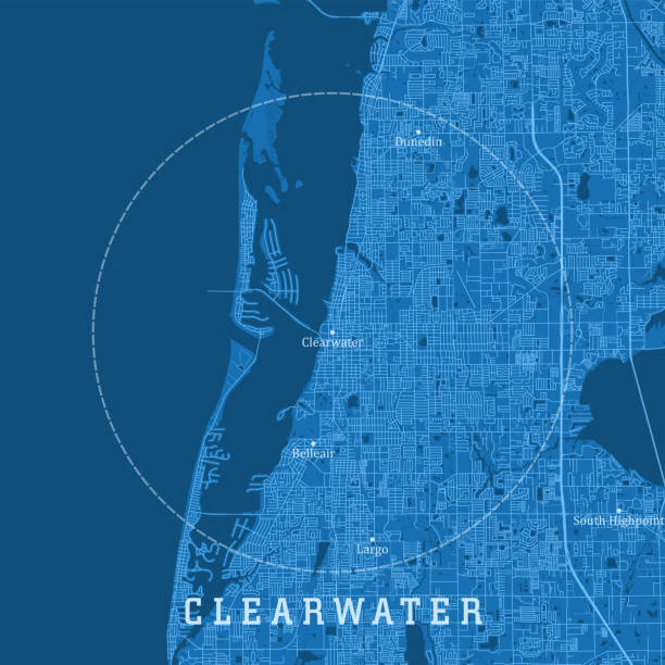 illustrations, cliparts, dessins animés et icônes de clearwater fl city vector road map texte bleu - clearwater