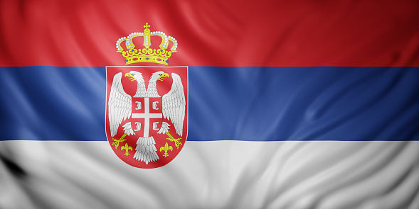 3d rendering of a detail of a silked Serbia flag