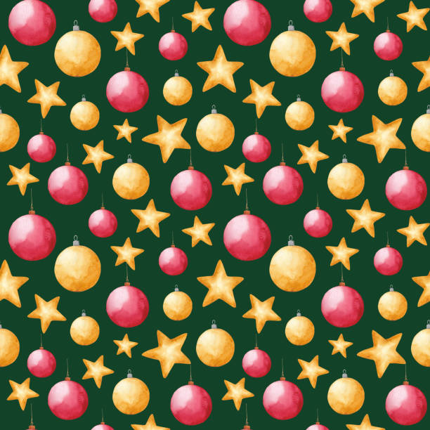 wzór zabawek bożonarodzeniowych na zielono - christmas gold green backgrounds stock illustrations