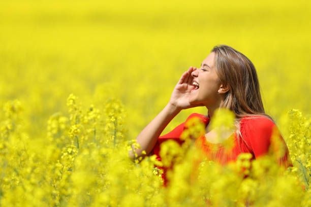 istock Woman shouting in a yellow field 1316244605