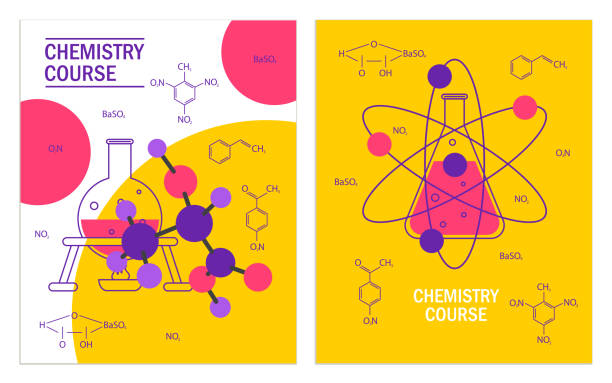 шаблоны химических курсов или баннеров уроков - chemistry stock illustrations