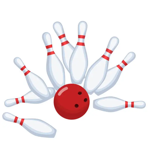 Vector illustration of Bowling.  Bowling Pins and Bowling Ball on white background.
