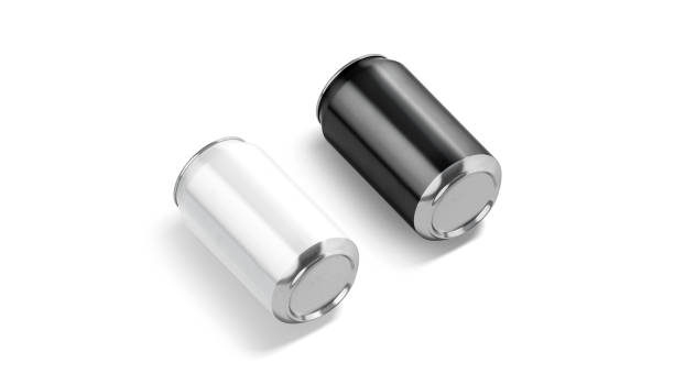 Blank black and white aluminum 330 ml soda can mockup, isolated Blank black and white aluminum 330 ml soda can mockup, isolated, 3d rendering. Empty canned jar bottom with water or tonic mock up, side view. Clear fizzy pop liquid pack template. can bottom stock pictures, royalty-free photos & images