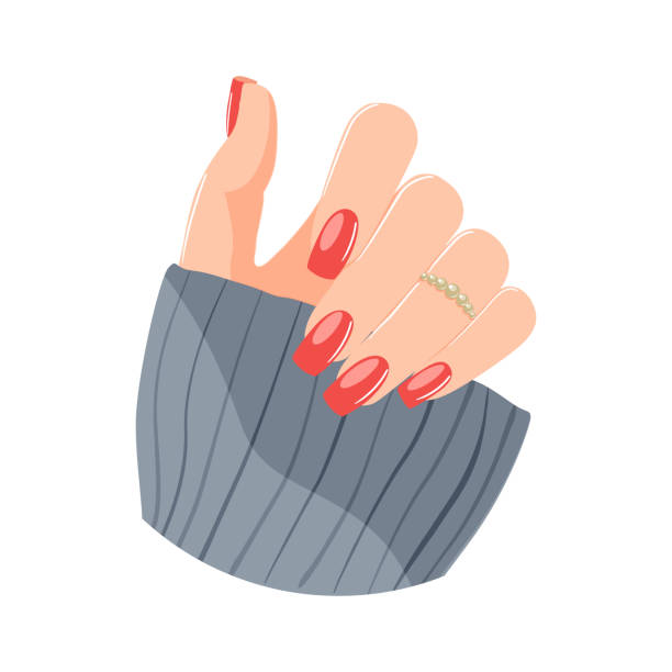 moda czerwony manicure na rękę kobiety. wektor. - manicure stock illustrations