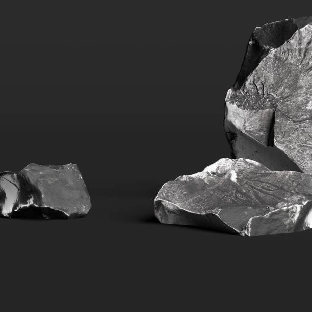 istock Black and white textured rocks, rough stone blocks pedestal, abstract platform dark background 3d rendering 1316249028