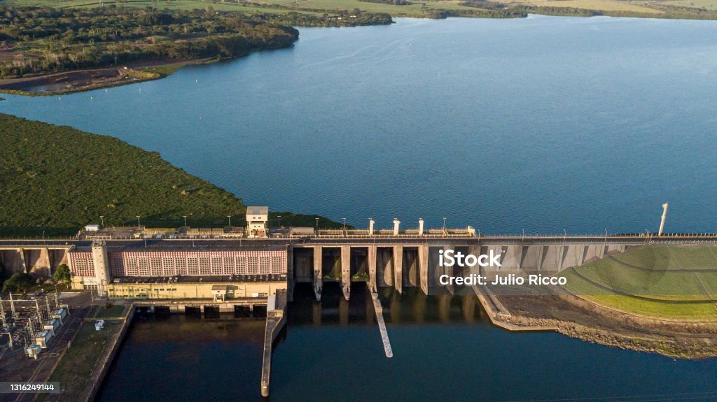 Aerial view of small hydroelectric plant on the tiete river Aerial view of small hydroelectric plant on the tiete river. Hydroelectric Power Stock Photo