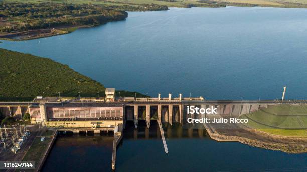 Aerial View Of Small Hydroelectric Plant On The Tiete River Stock Photo - Download Image Now