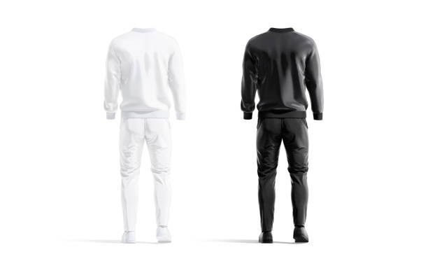 istock Blank black and white sport tracksuit with bomber, pants mockup 1316249817