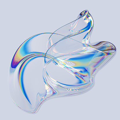 Colorido gradiente holográfico en forma de fluido 3D, plantilla de póster de arte geométrico, renderizado en 3D de vidrio efecto dispersión photo