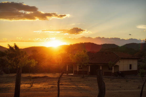 Sunset over the hills in dry landscape, post processed using exposure bracketing