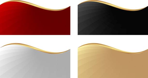 banners set of curved banners with golden divider red banner stock illustrations