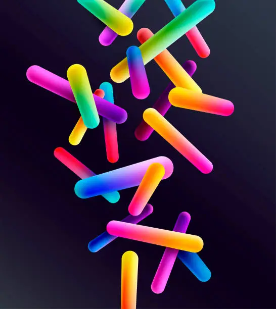 Vector illustration of 3D colorful geometric shapes. Abstract composition of multicolored cylinders.