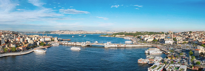 Aerial view Galata Bridge in Istanbul