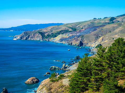 Panorama view of the beautiful landscape of the Golden Gate National Recreation Area, Pacific ocean, San Francisco, United States
