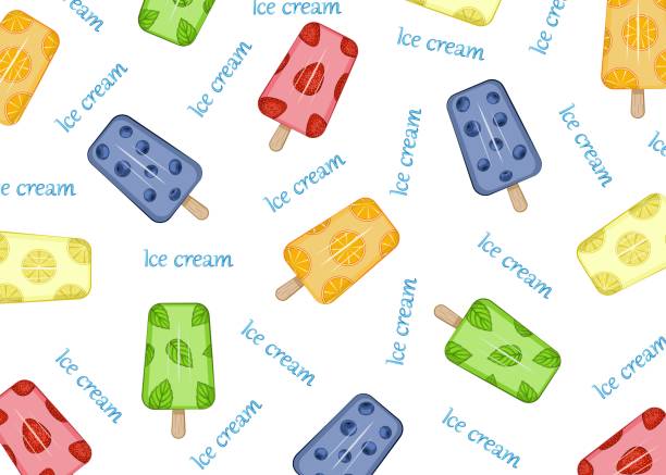 Fruit icecream. Texture. Fruit icecream. Texture. Multicolored ice cream with fruit decorations. Sketch style image. There is no background. There is a text. Vector illustration. chandler strawberry stock illustrations