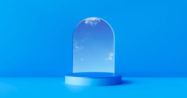 istock Blue product stage background or podium pedestal display on blank modern art room with studio showcase backdrop. 3D rendering. 1316256038
