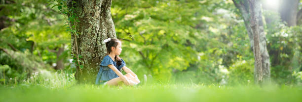 istock Girl sitting on a tree in the forest 1316261023