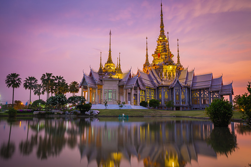 Wat Non Kum is a beautiful and famous temple located in Sikhio District, Nakhon Ratchasima Province at twilight time