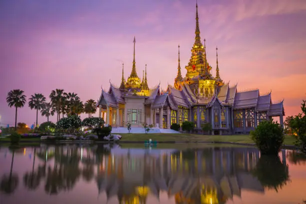 Photo of Wat Non Kum is a beautiful and famous temple located in Sikhio District, Nakhon Ratchasima Province at twilight time