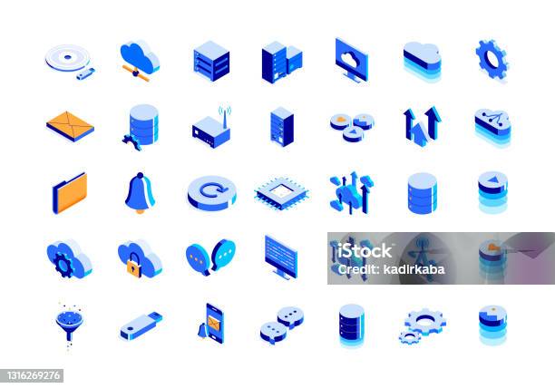 Cloud Technology Isometric Icon Set And Three Dimensional Design Stock Illustration - Download Image Now