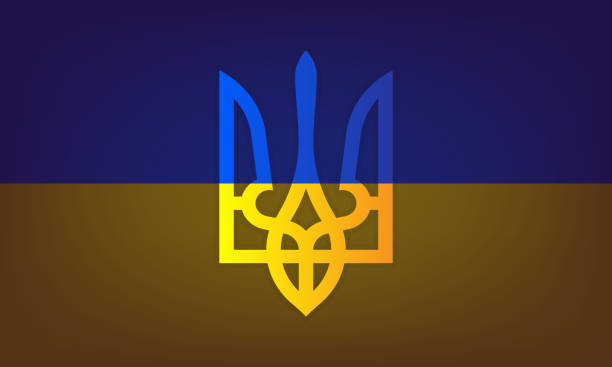 烏克蘭國旗與國徽三叉星。烏克蘭在黑暗的背景上塗上武器。向量插圖 eps 10 - kiev 幅插畫檔、美工圖案、卡通及圖標