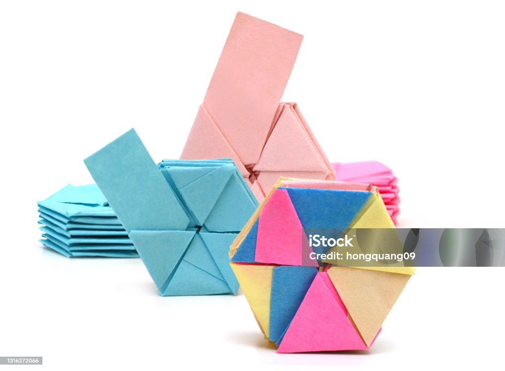 Origami Modular Folded Paper Pattern Objects Stock Photo - Download ...