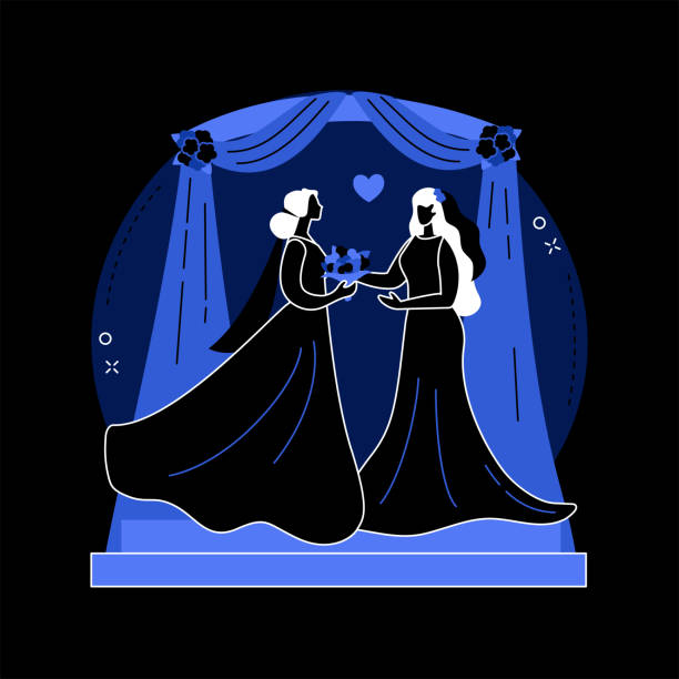 Civil union abstract concept vector illustration. Civil union abstract concept vector illustration. Civil homosexual partnership, same sex, two grooms, wedding day rings, gay or lesbian couple, family law, intolerance and bias dark mode metaphor. gay wedding kiss stock illustrations