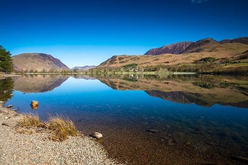 Buttermere, English Lakes.  Robinson (mountain).  Gin clear water.