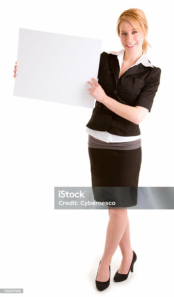 Bela jovem segurando uma placa branca em branco - Royalty-free Adulto Foto de stock