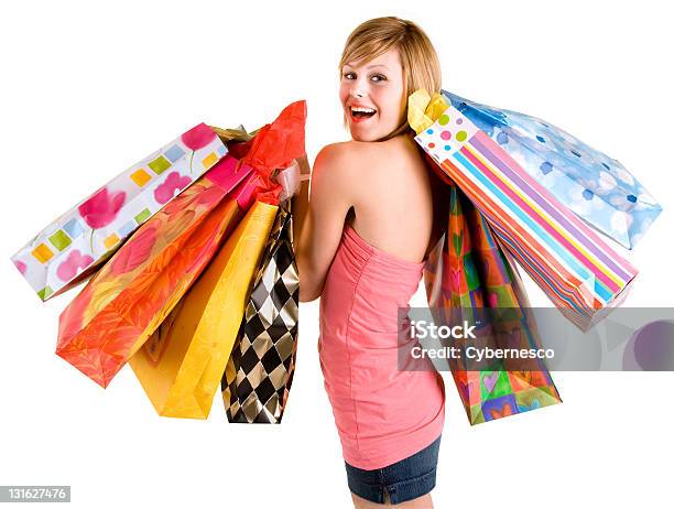 Young Woman On A Shopping Spree Stock Photo - Download Image Now - Adolescence, Adult, Bag