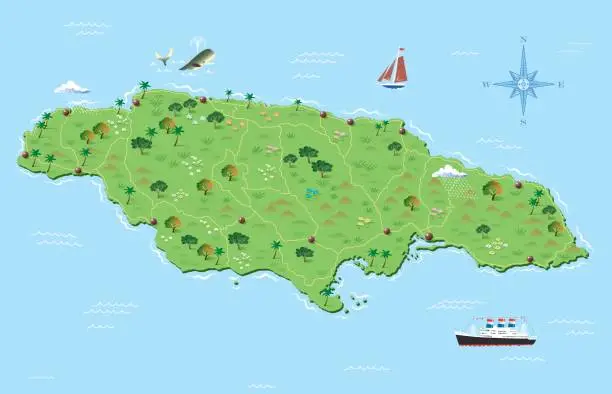 Vector illustration of Jamaica illustrated map