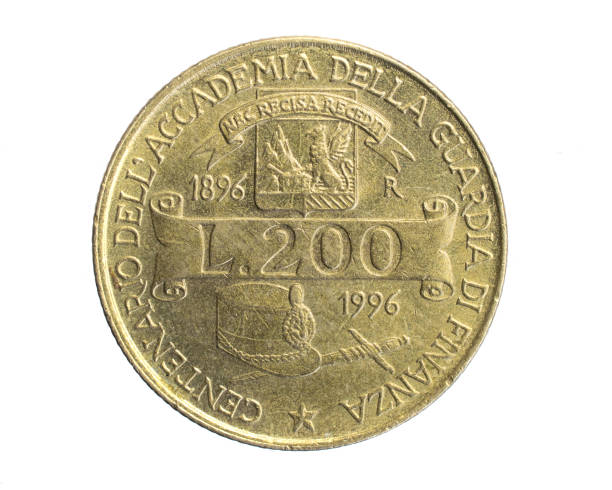 istock Italy two hundred lira coin on white isolated background 1316280328