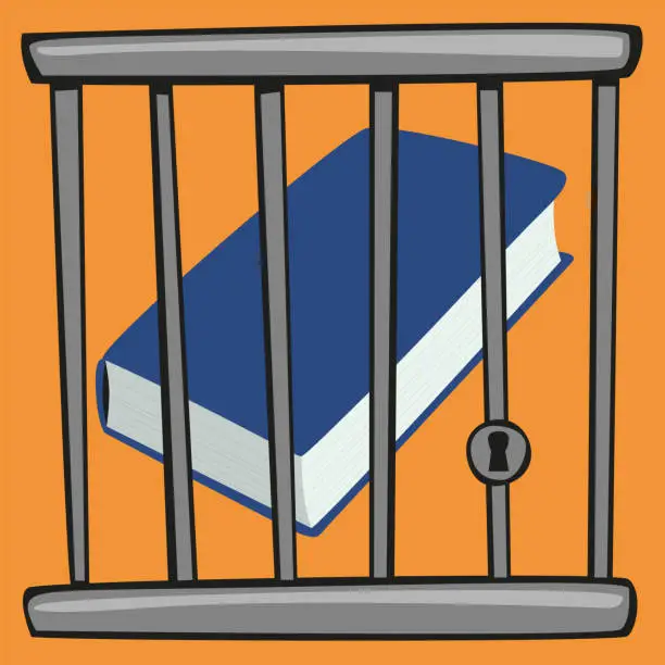 Vector illustration of A book is imprisoned to symbolize censored culture.