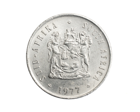 South Africa five cents coin on a white isolated background