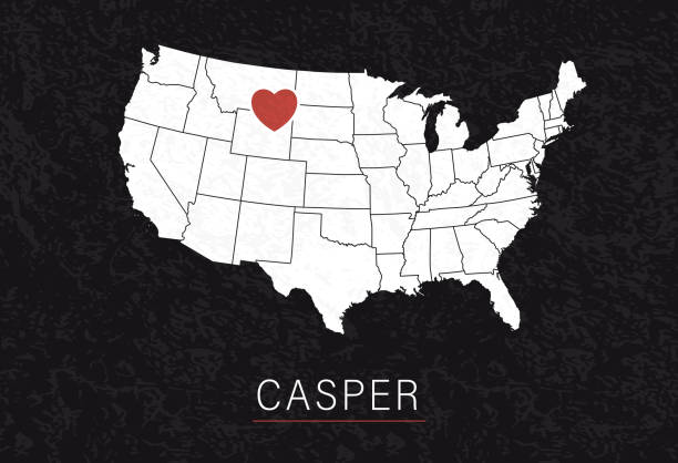 Love Casper Picture. Map of United States with Heart as City Point. Vector Stock Illustration Love Casper Picture. Map of United States with Heart as City Point. Vector Illustration casper wyoming stock illustrations